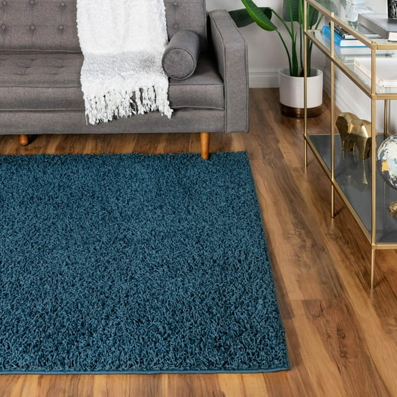 Unique Loom Comfort Solid Shag Collection Area Rug - Solace (3' 3" x 5' 3" Rectangle Sapphire Blue)