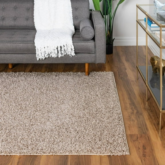 Unique Loom Comfort Solid Shag Collection Area Rug - Solace (3' 3" x 5' 3" Rectangle Taupe)