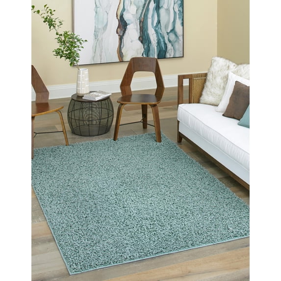 Unique Loom Solace Comfort Solid Shag Rug ,Rectangle,5' 3" x 8' 0" Light Slate Blue Shag Solid Living Room Bed Room Dining Room