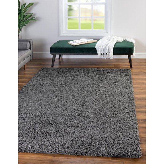 Unique Loom Solace Comfort Solid Shag Rug ,Rectangle,7' 1" x 10' 0" Graphite Gray Shag Solid Living Room Bed Room Dining Room