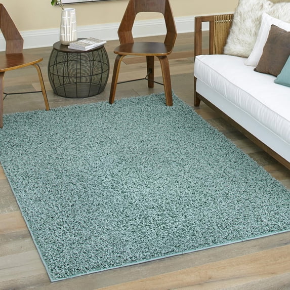 Unique Loom Comfort Solid Shag Collection Area Rug - Solace (9' 10" x 13' 11" Rectangle Light Slate Blue)