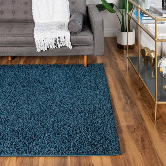 Unique Loom Comfort Solid Shag Collection Area Rug - Solace (9' 10" x 13' 11" Rectangle Sapphire Blue)