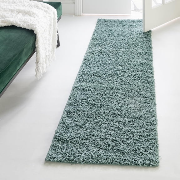 Unique Loom Comfort Solid Shag Collection Area Rug - Solace (2' 6" x 13' Runner Light Slate Blue)
