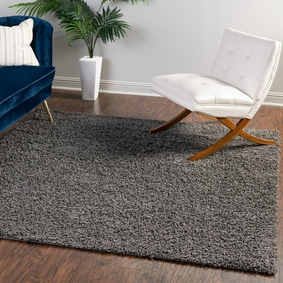 Unique Loom Comfort Solid Shag Collection Area Rug - Solace (7' Square Graphite Gray)