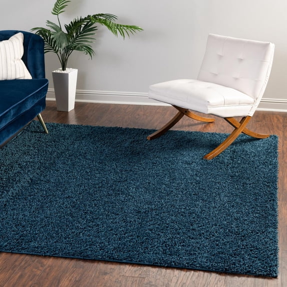 Unique Loom Comfort Solid Shag Collection Area Rug - Solace (7' Square Sapphire Blue)