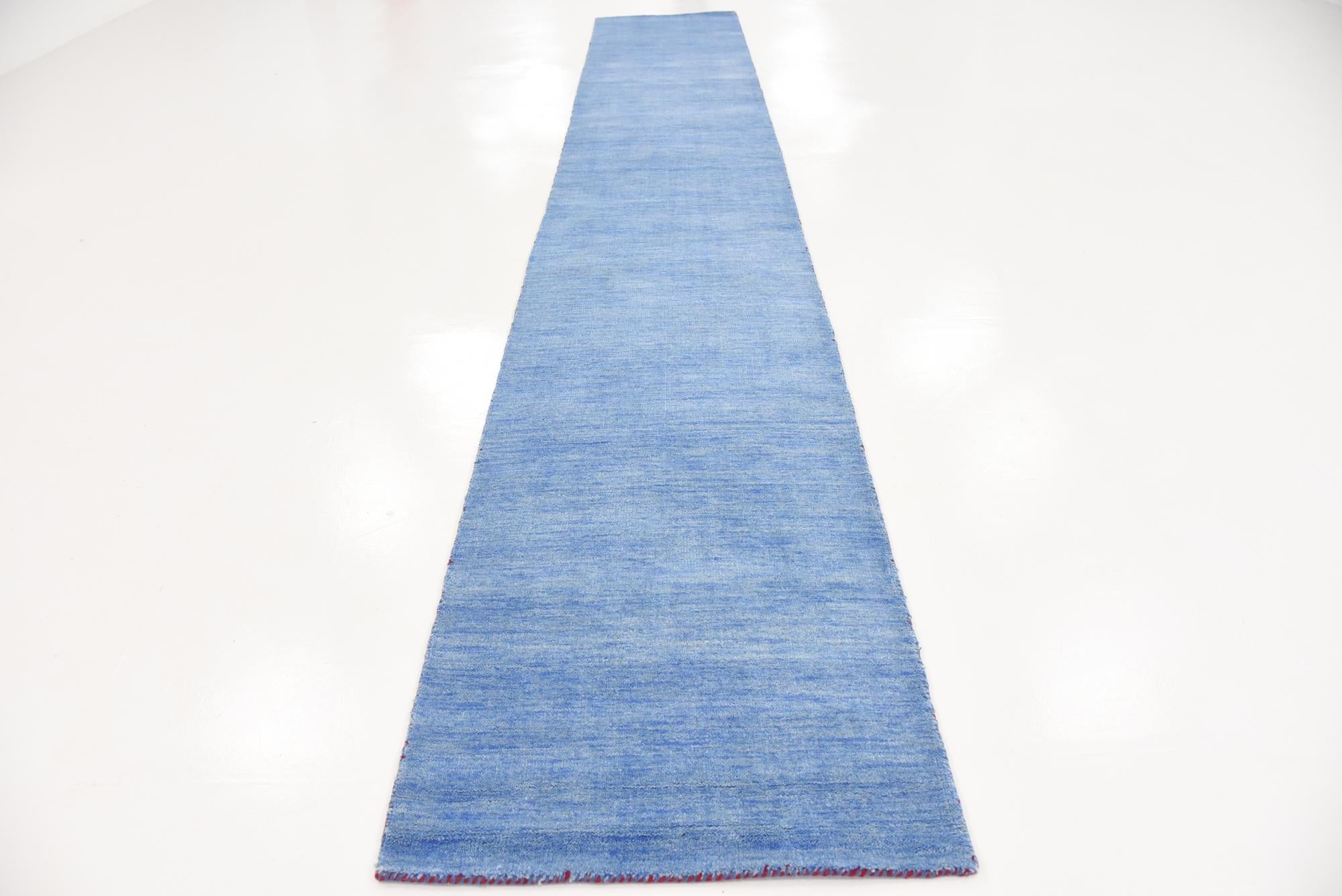 Serene Light Blue Hand-Knotted Wool Runner Rug 2' 7" x 16' 5"