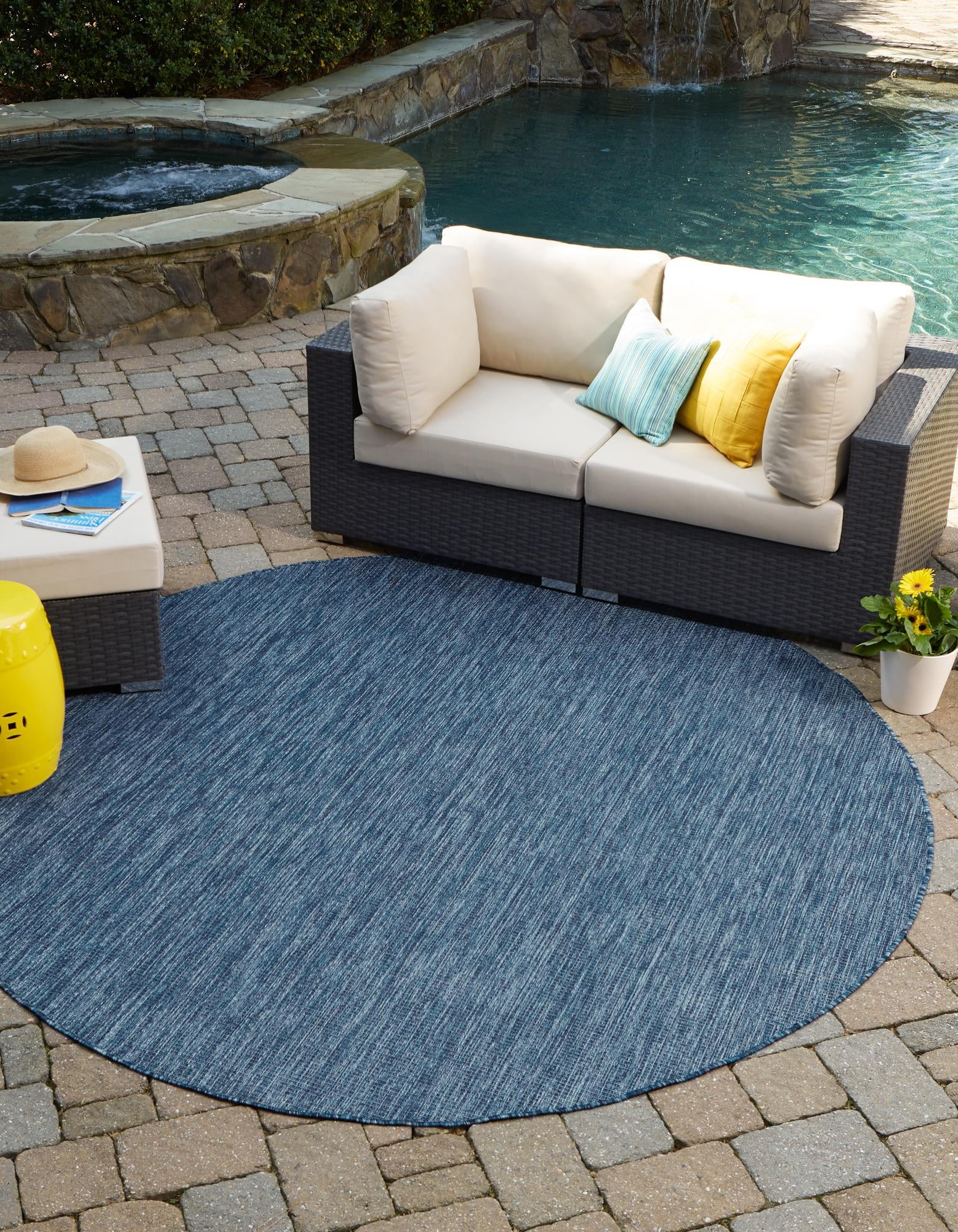 Unique Loom Outdoor Solid Collection Area Rug (3' 3" Round Blue/Navy