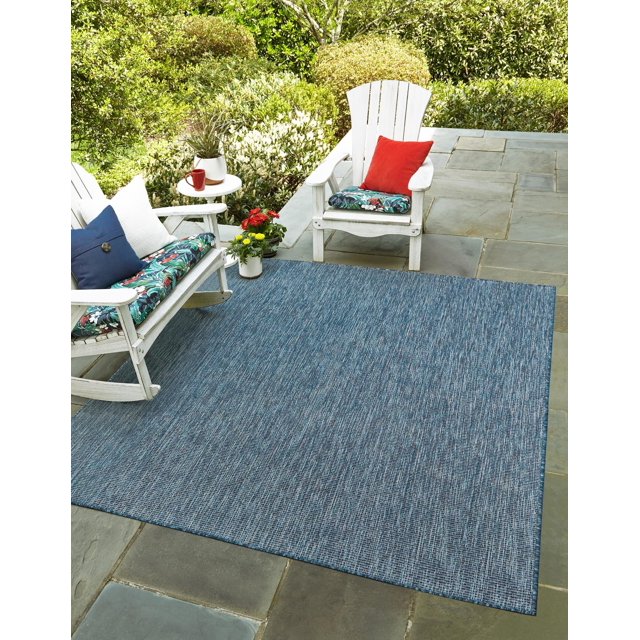 Unique Loom Outdoor Solid Collection Area Rug (8' Square Blue/Navy Blue
