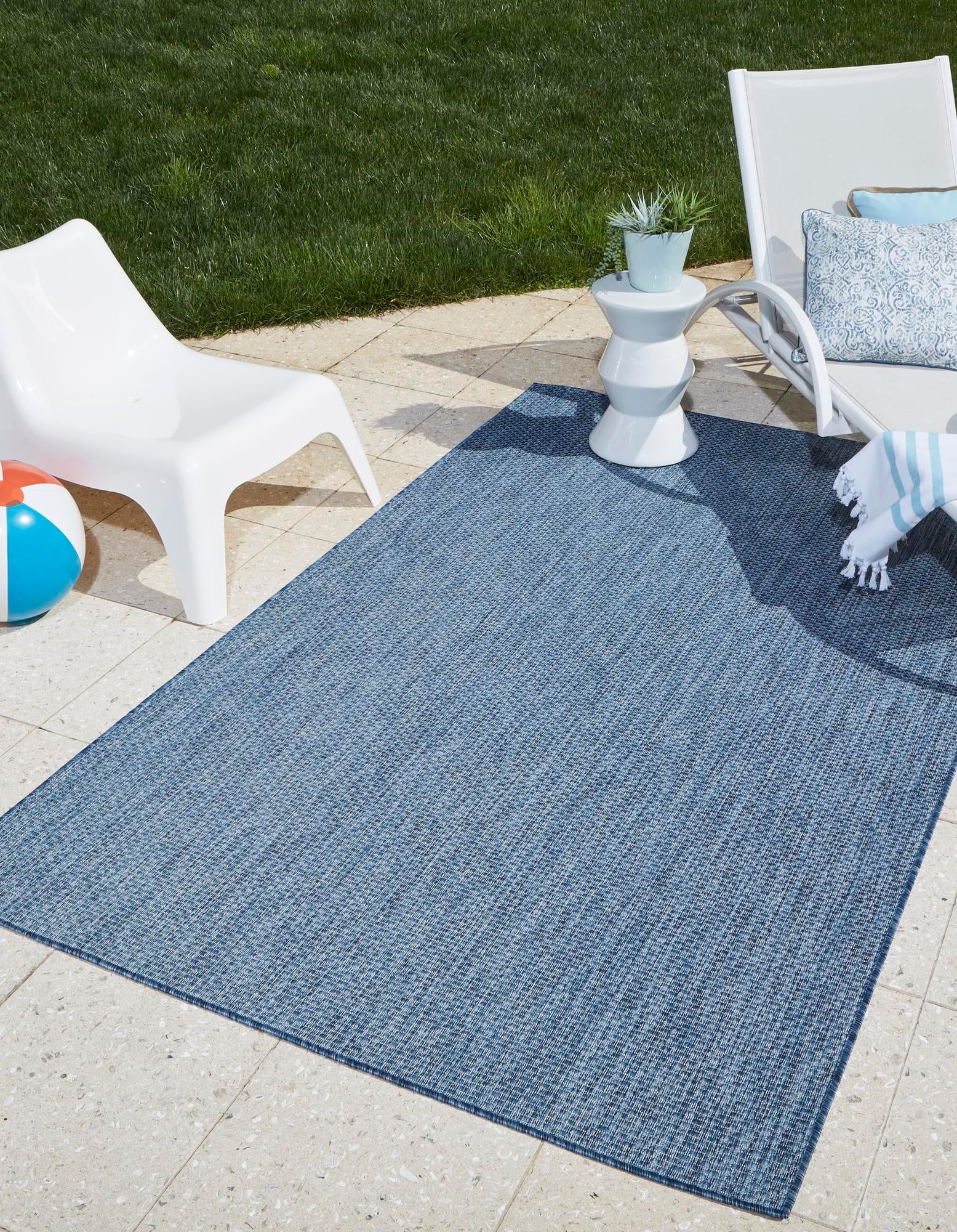 Unique Loom Solid Indoor/Outdoor Solid Rug Black/Beige 2' x 6' 1 Runner  Solid Modern Perfect For Patio Deck Garage Entryway