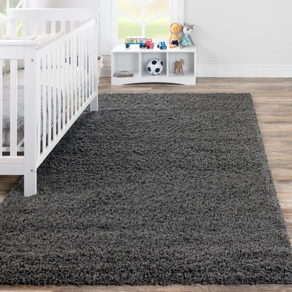Unique Loom Solid Shag Collection Area Rug (10' x 14' 1" Rectangle Graphite Gray)