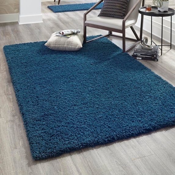 Unique Loom Solid Shag Collection Area Rug (10' x 14' 1" Rectangle Sapphire Blue/Navy Blue)