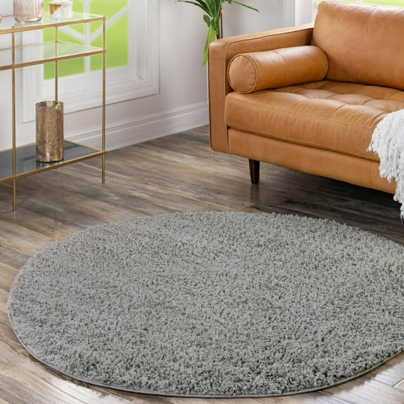Unique Loom Solid Shag Collection Area Rug (12' Round Cloud Gray)