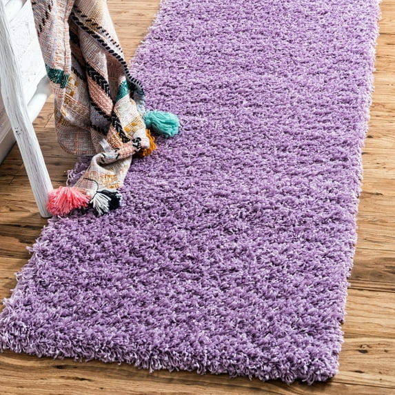 Unique Loom Solid Shag Collection Area Rug (2' x 6' 5" Runner Lilac)