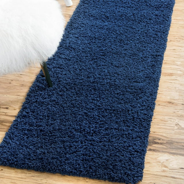 Unique Loom Solid Shag Collection Area Rug (2' 2" x 6' 7" Runner Sapphire Blue/Navy Blue)