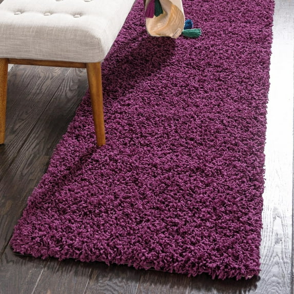 Unique Loom Solid Shag Collection Area Rug (2' 2" x 6' Runner Eggplant Purple)