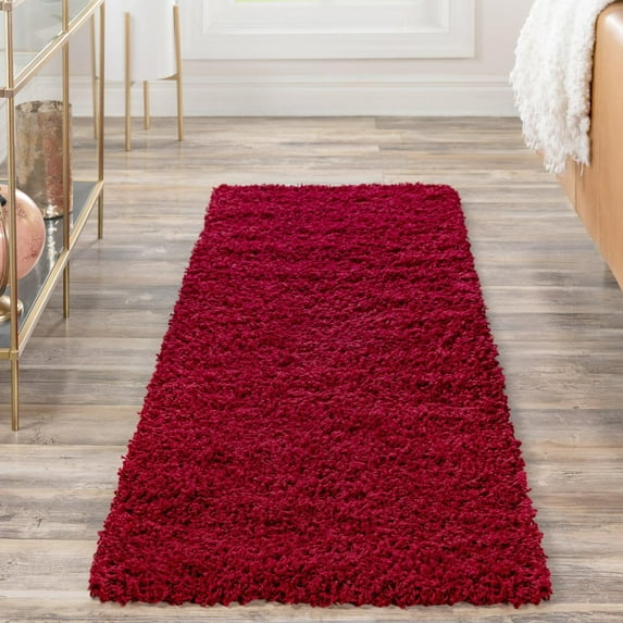 Unique Loom Solid Shag Collection Area Rug (2' 7" x 13' 1" Runner Cherry Red)
