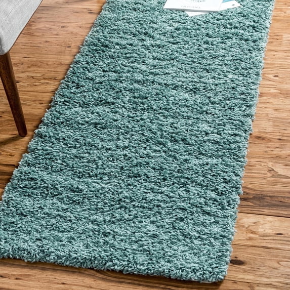 Unique Loom Solid Shag Collection Area Rug (2' 7" x 16' 5" Runner Light Slate Blue)