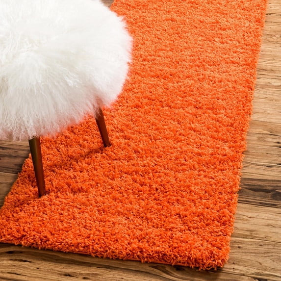 Unique Loom Solid Shag Collection Area Rug (2' 7" x 19' 8" Runner Tiger Orange)