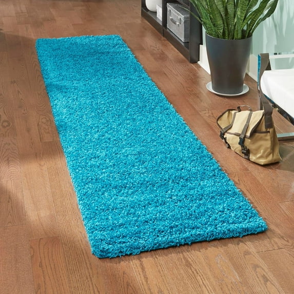 Unique Loom Solid Shag Collection Area Rug (2' 7" x 19' 8" Runner Turquoise)