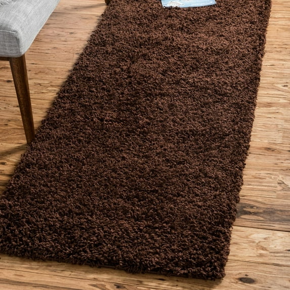 Unique Loom Solid Shag Collection Area Rug (2' 7" x 10' Runner Chocolate Brown)