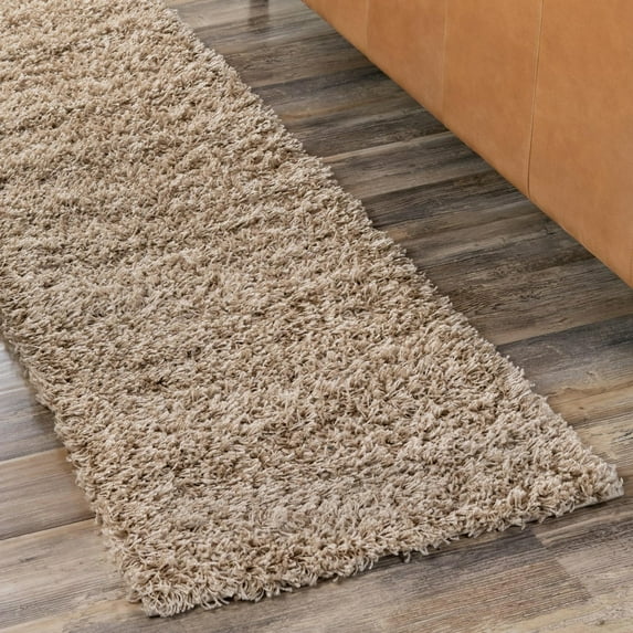 Unique Loom Solid Shag Collection Area Rug (2' 7" x 10' Runner Taupe)