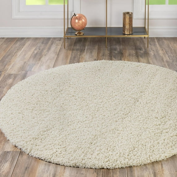 Unique Loom Solid Shag Collection Area Rug (3' 1" Round Pure Ivory)