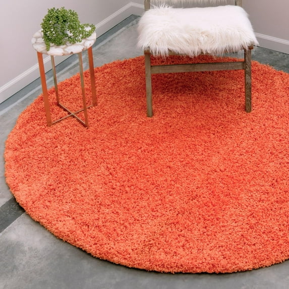 Unique Loom Solid Shag Collection Area Rug (3' 1" Round Tiger Orange)