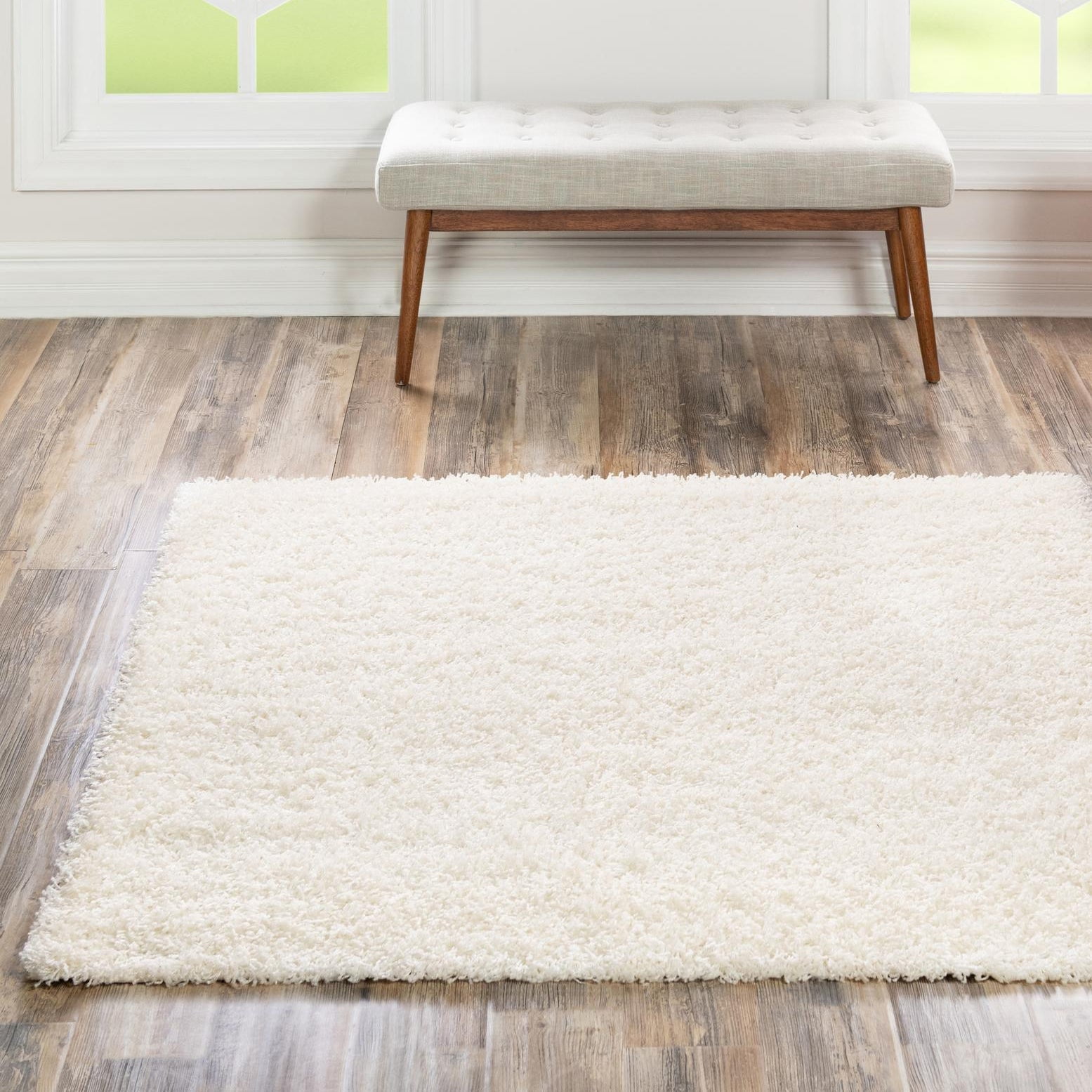 Snow White 3'3" Square Shag Rug for Easy Care and Kids' Spaces