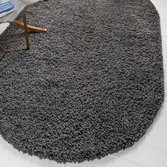 Unique Loom Solid Shag Collection Area Rug (3' 1" x 5' 3" Oval Graphite Gray)