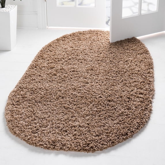 Unique Loom Solid Shag Collection Area Rug (3' 1" x 5' 3" Oval Sandy Brown)