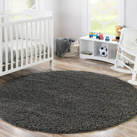 Unique Loom Solid Shag Collection Area Rug (4' 1" Round Graphite Gray)