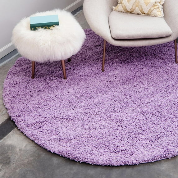 Unique Loom Solid Shag Collection Area Rug (4' 1" Round Lilac)