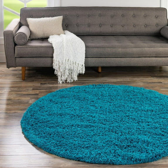 Unique Loom Solid Shag Collection Area Rug (4' 1" Round Turquoise)