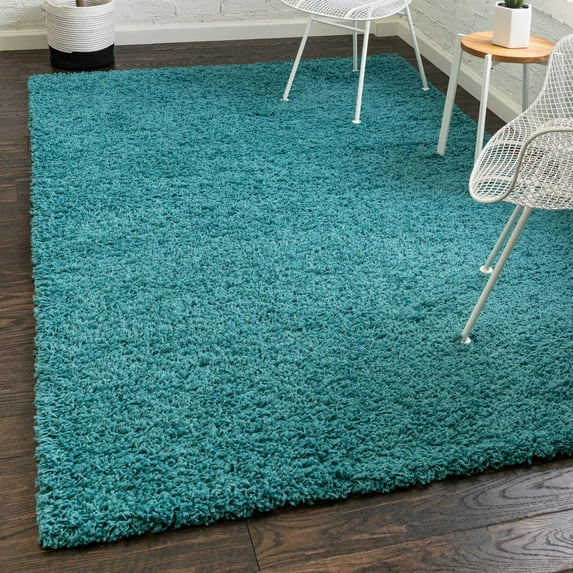 Unique Loom Solid Shag Collection Area Rug (4' 1" x 6' 1" Rectangle Deep Aqua Blue)