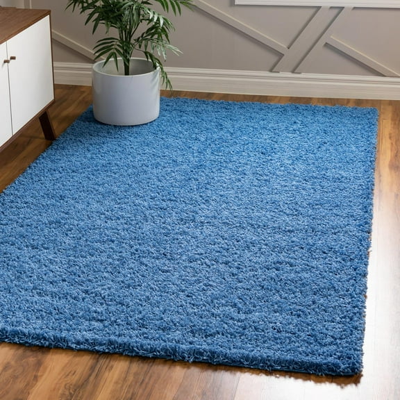 Unique Loom Solid Shag Collection Area Rug (4' 1" x 6' 1" Rectangle Periwinkle Blue)