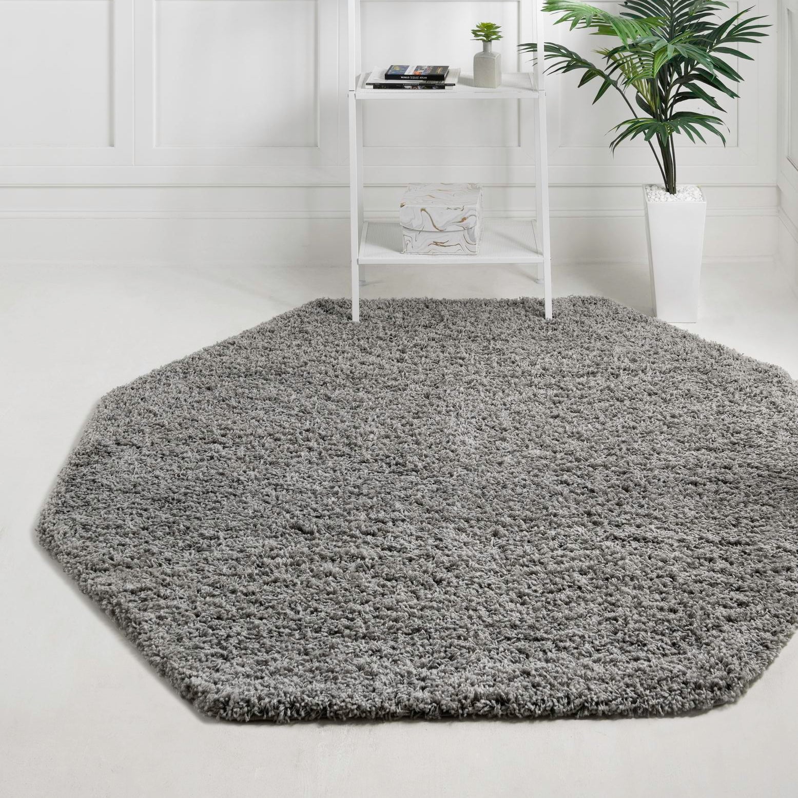Cloud Gray Octagon Soft Shag Synthetic Area Rug