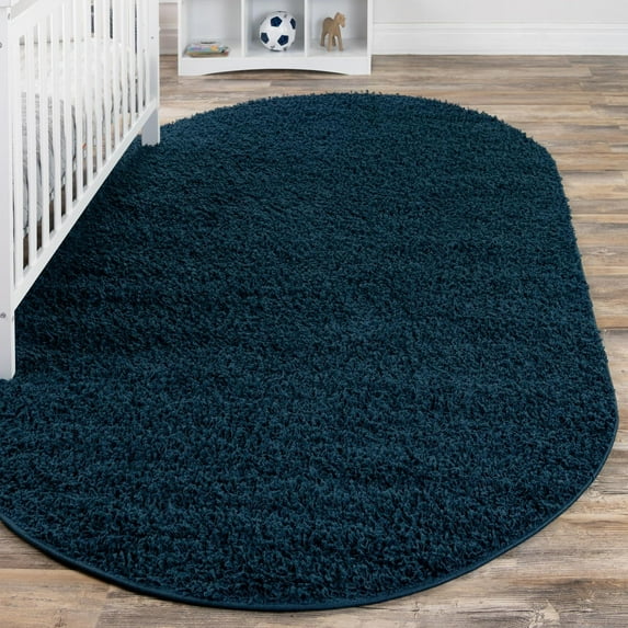 Unique Loom Solid Shag Collection Area Rug (5' 3" x 8' Oval Sapphire Blue/Navy Blue)
