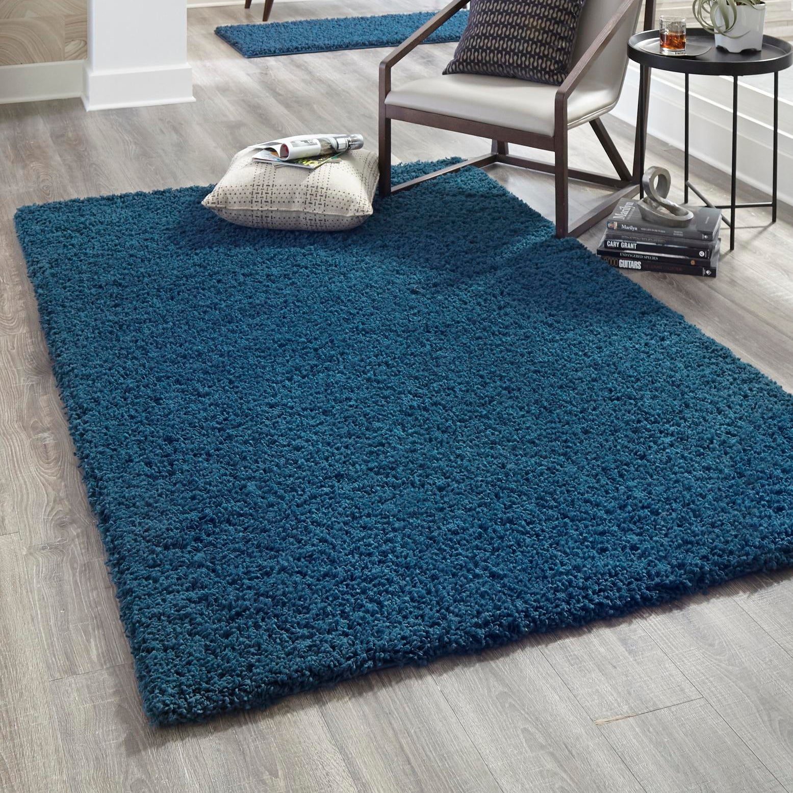 Navy Blue High Pile Shag Rectangular Area Rug