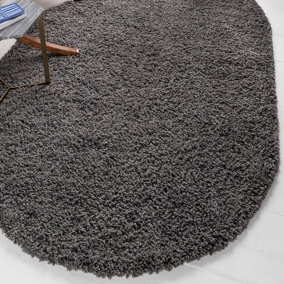 Unique Loom Solid Shag Collection Area Rug (5' 3" x 8' Oval Graphite Gray)