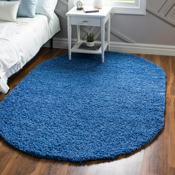 Unique Loom Solid Shag Collection Area Rug (5' 3" x 8' Oval Periwinkle Blue)