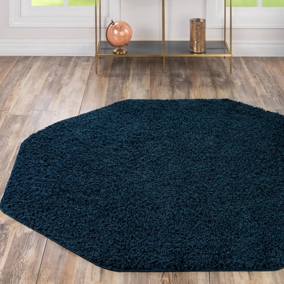 Unique Loom Solid Shag Collection Area Rug (6' 1" Octagon Sapphire Blue/Navy Blue)