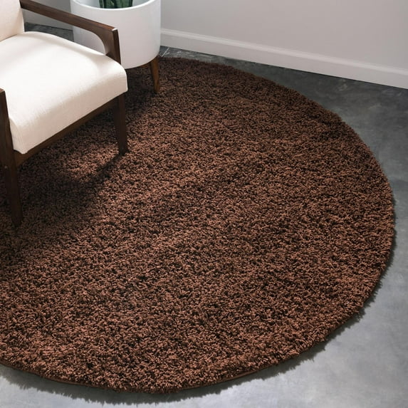 Unique Loom Solid Shag Collection Area Rug (6' 1" Round Chocolate Brown)