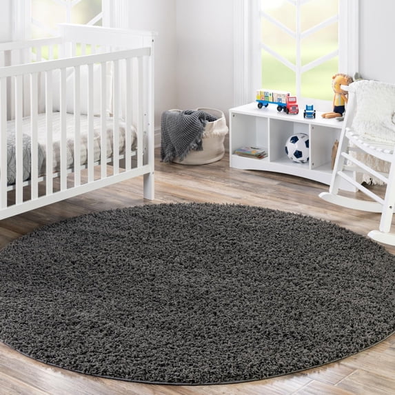 Unique Loom Solid Shag Collection Area Rug (6' 1" Round Graphite Gray)