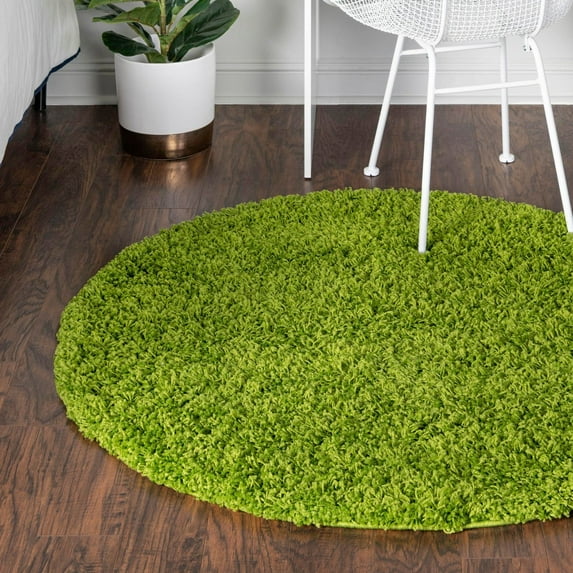 Unique Loom Solid Shag Collection Area Rug (6' 1" Round Grass Green)