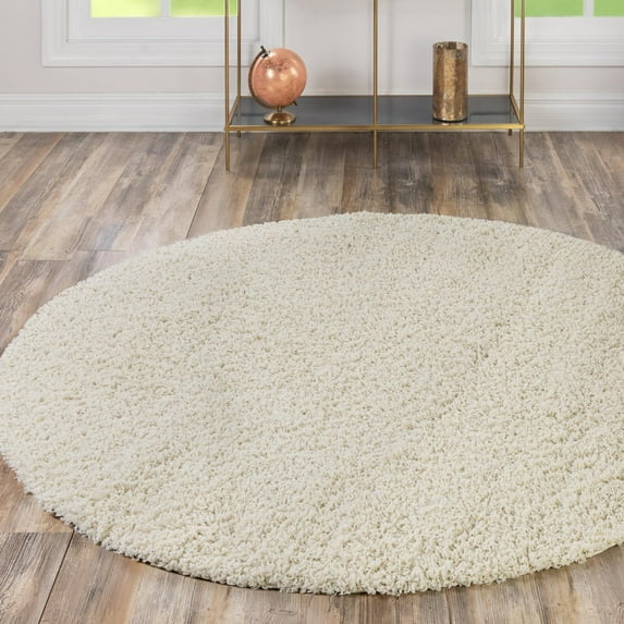 Unique Loom Solid Shag Collection Area Rug (6' 1" Round Pure Ivory)