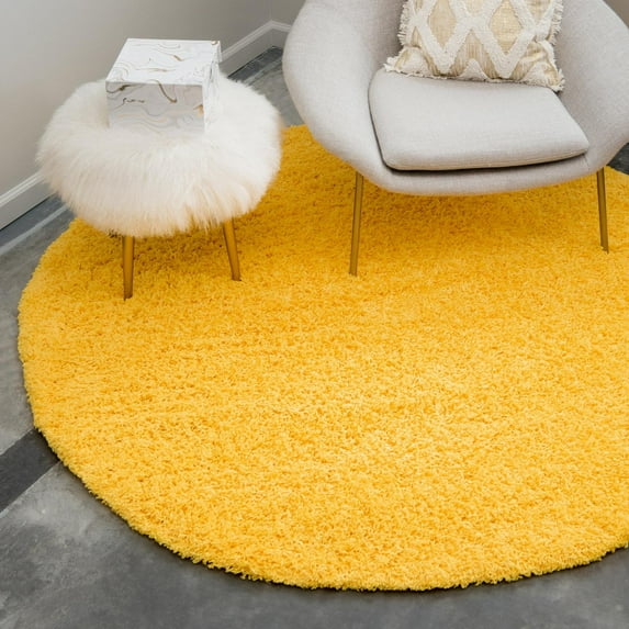 Unique Loom Solid Shag Collection Area Rug (6' 1" Round Tuscan Sun Yellow)