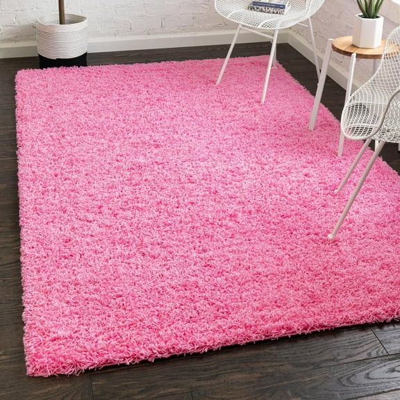Unique Loom Solid Shag Collection Area Rug (6' 1" x 9' Rectangle Taffy Pink)