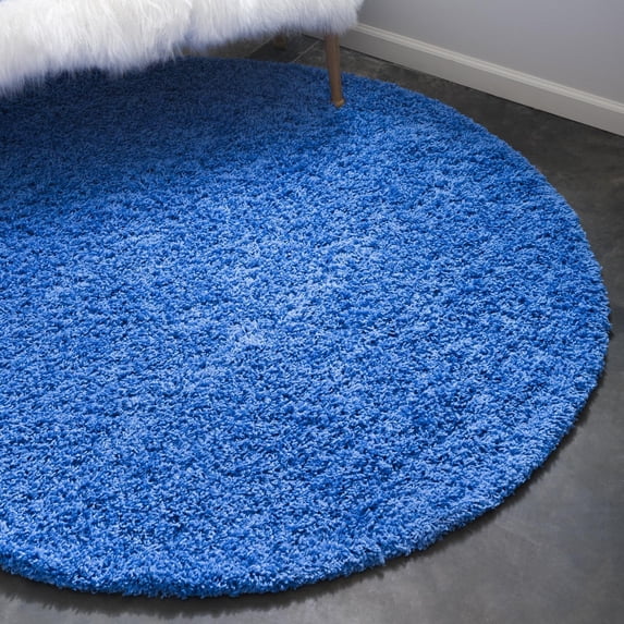 Unique Loom Solid Shag Collection Area Rug (7' 1" Round Periwinkle Blue)