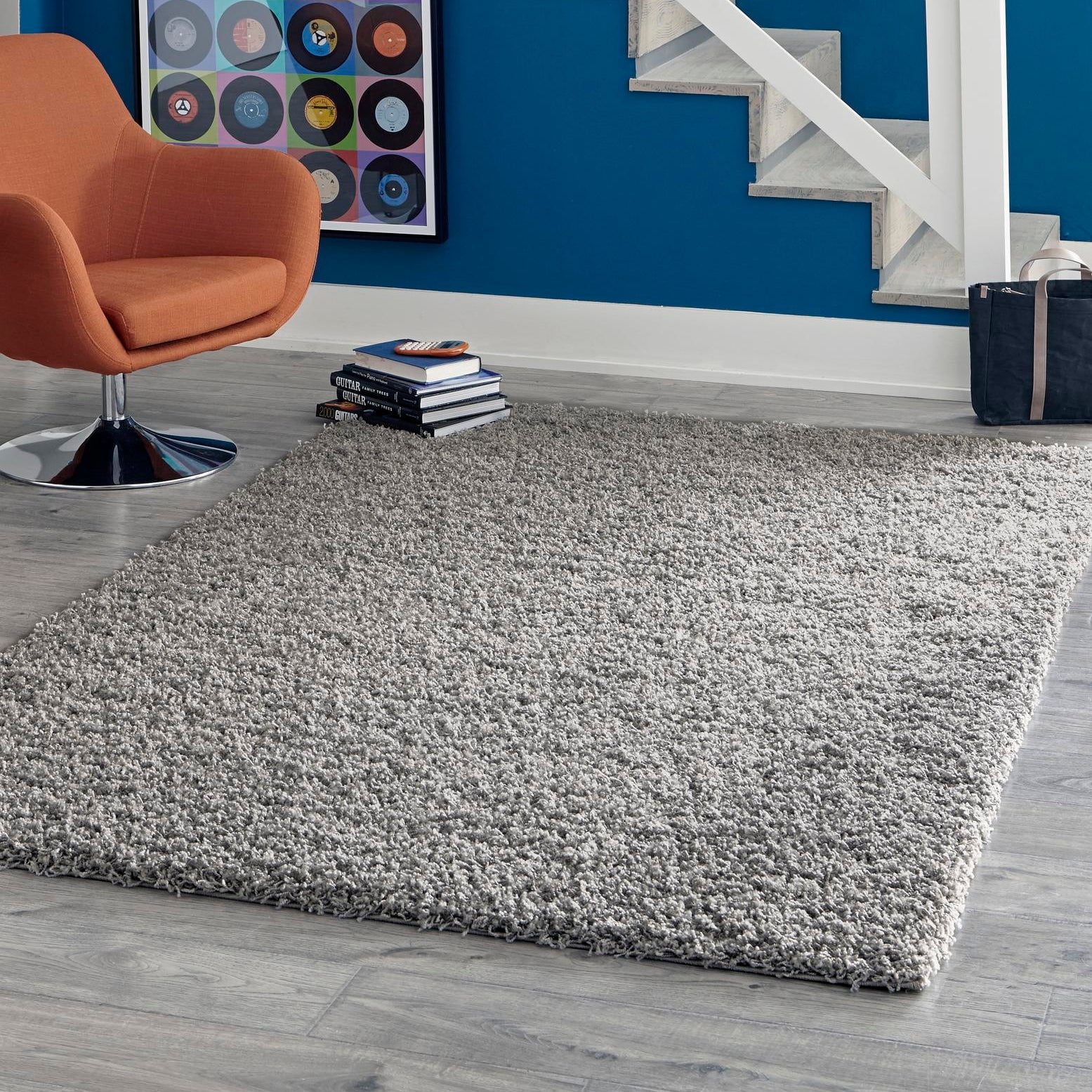 Cloud Gray Plush Shag 7'x10' Rectangular Synthetic Rug