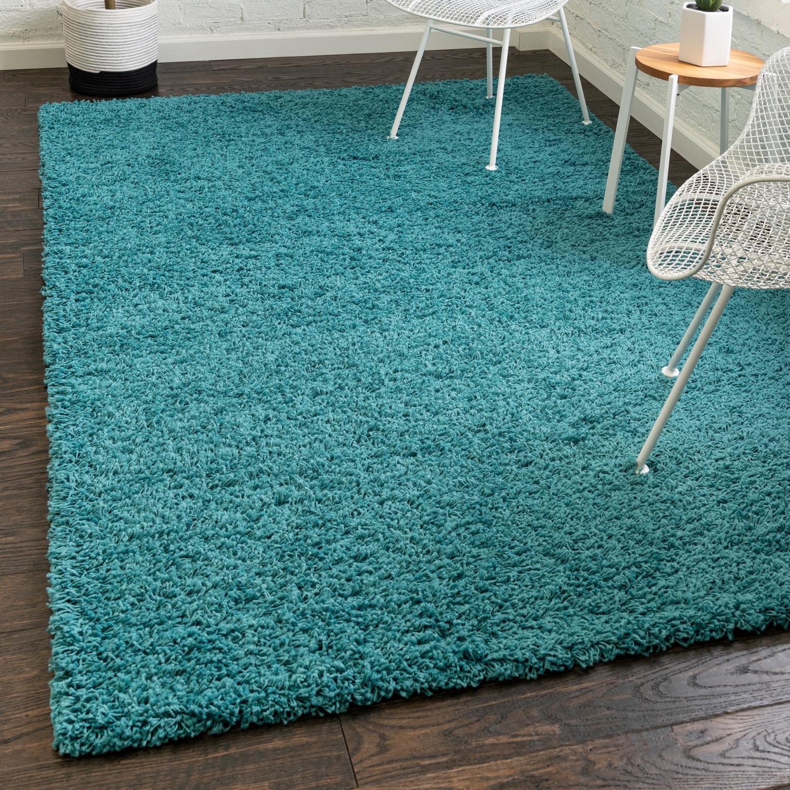 Deep Aqua Blue Rectangular Shag Indoor Area Rug